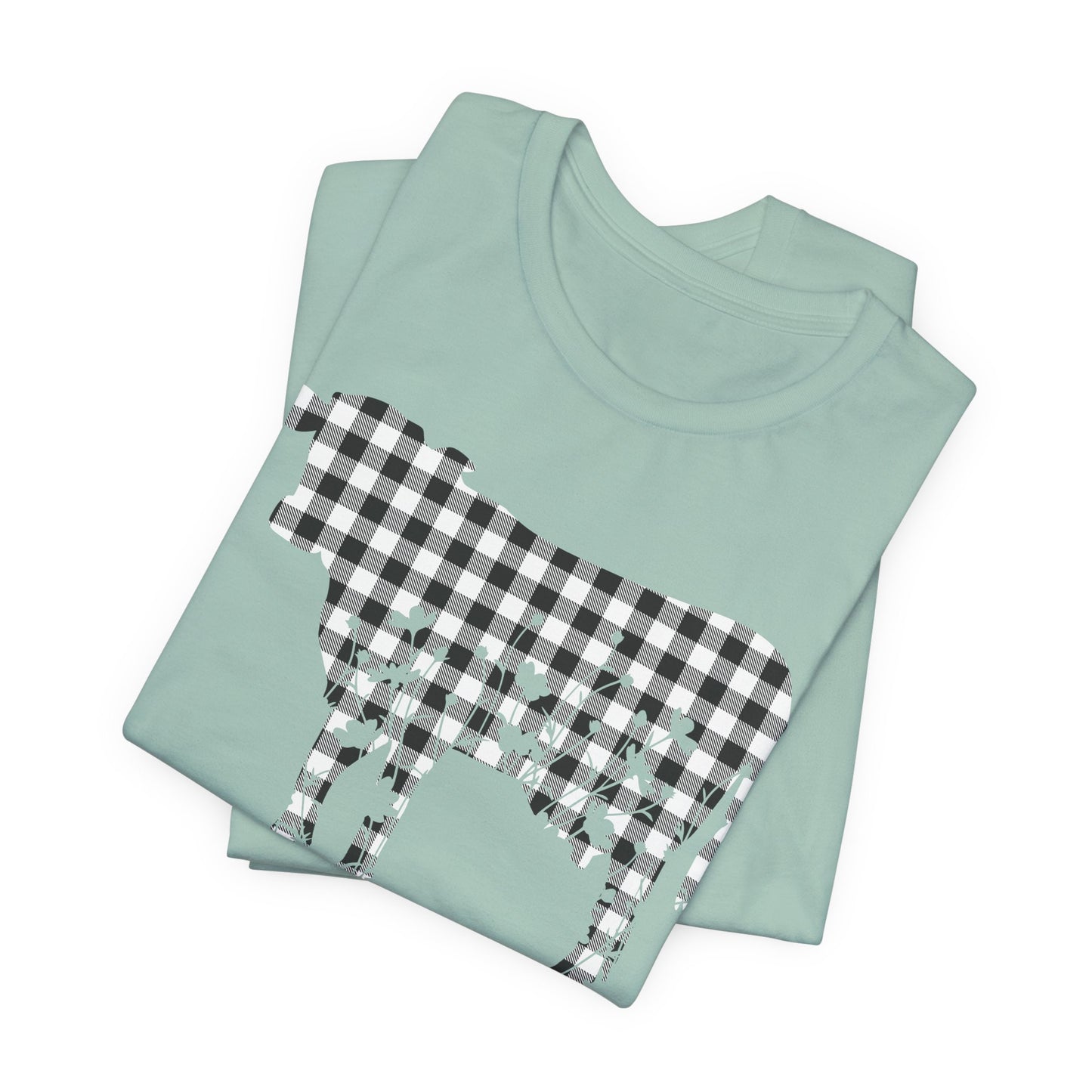 Cow Floral Black Gingham Unisex Tee, Cow Lover Gift, Farmhouse Shirt, Country Style Top, Floral Animal Print Shirt, Farm Life Tee