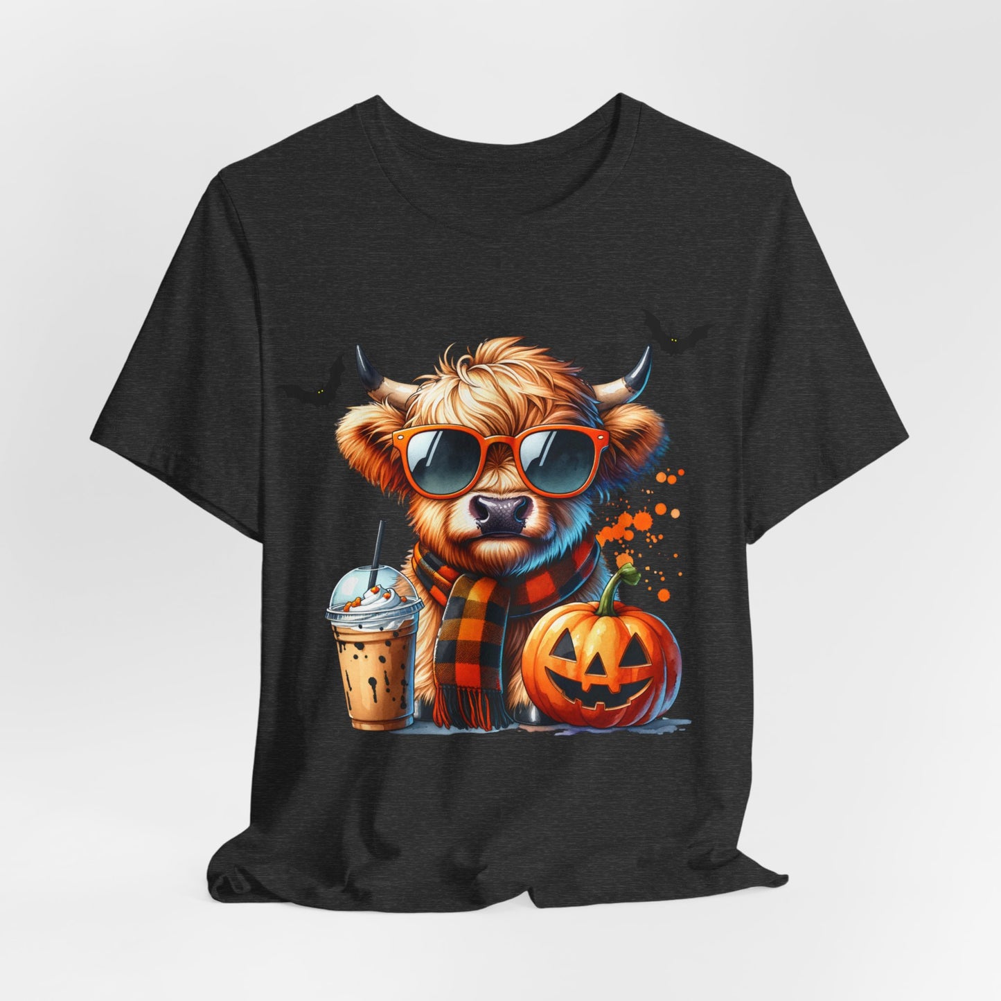Highland Cow Scarf Coffee Tee, Cute Cow Lover Shirt, Funny Farm Animal Top, Cow Appreciation Gift, Casual Cow Graphic T-Shirt