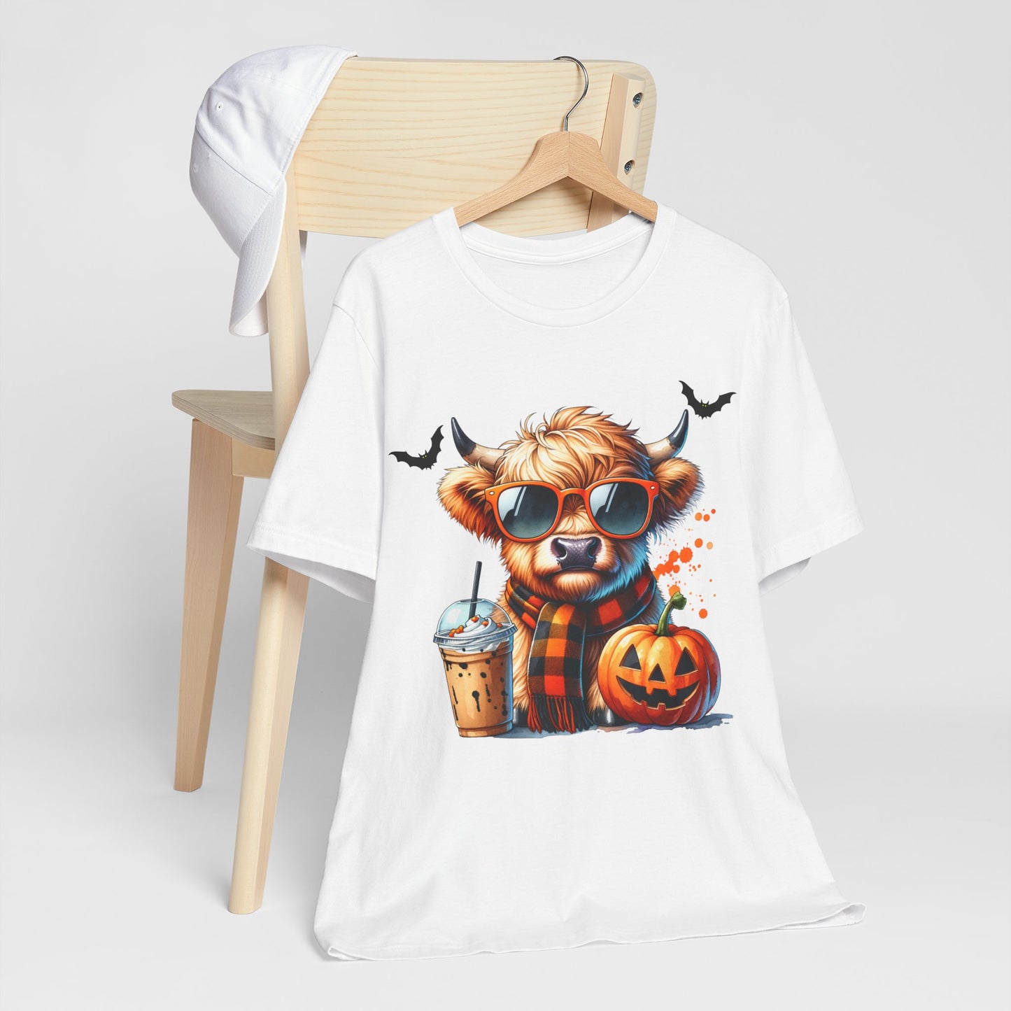 Highland Cow Scarf Coffee Tee, Cute Cow Lover Shirt, Funny Farm Animal Top, Cow Appreciation Gift, Casual Cow Graphic T-Shirt