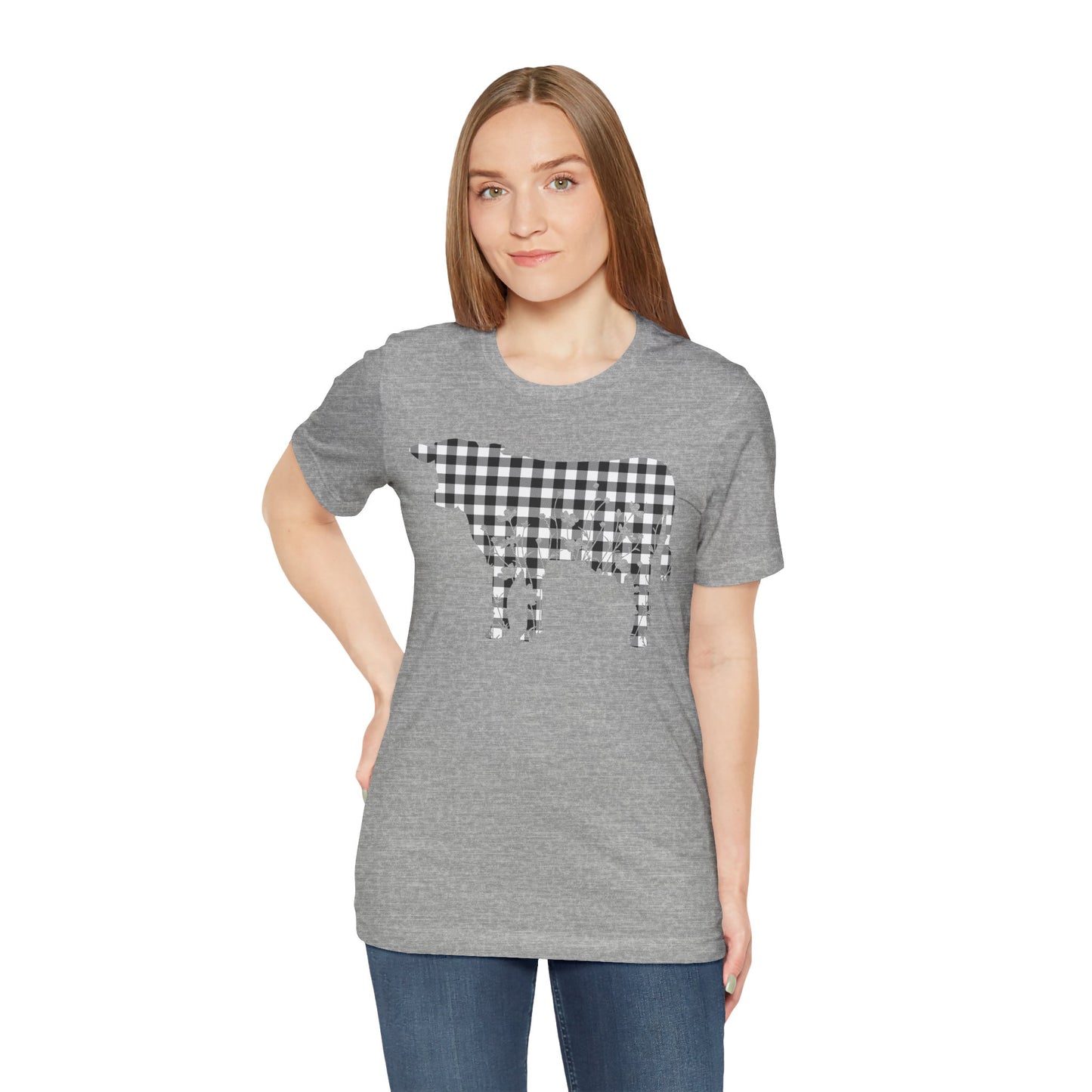 Cow Floral Black Gingham Unisex Tee, Cow Lover Gift, Farmhouse Shirt, Country Style Top, Floral Animal Print Shirt, Farm Life Tee