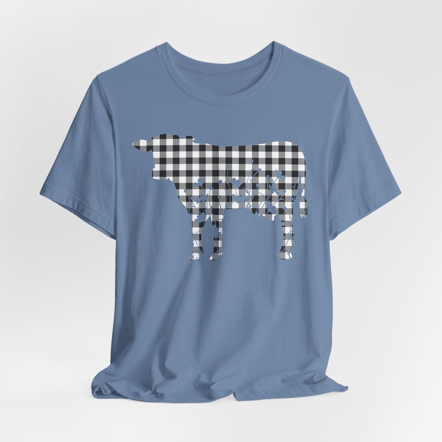 Cow Floral Black Gingham Unisex Tee, Cow Lover Gift, Farmhouse Shirt, Country Style Top, Floral Animal Print Shirt, Farm Life Tee