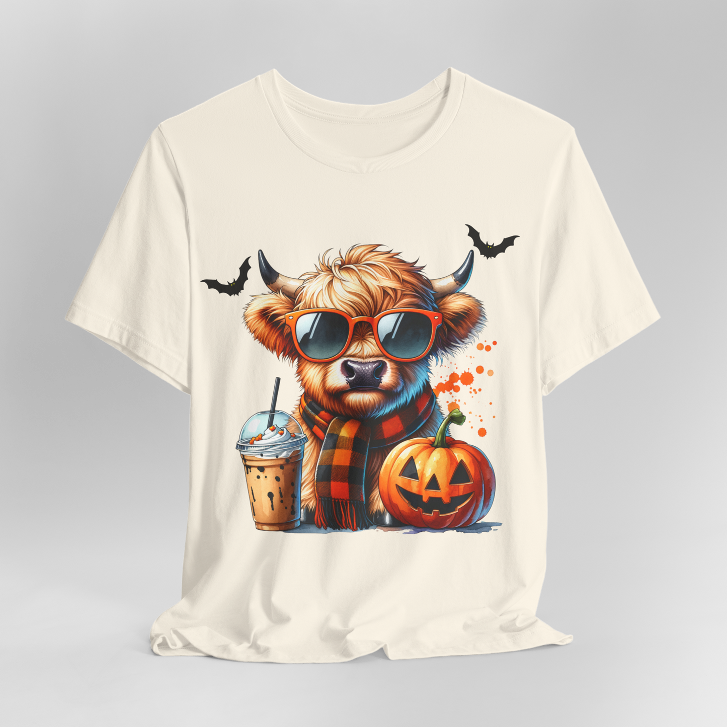 Highland Cow Scarf Coffee Tee, Cute Cow Lover Shirt, Funny Farm Animal Top, Cow Appreciation Gift, Casual Cow Graphic T-Shirt