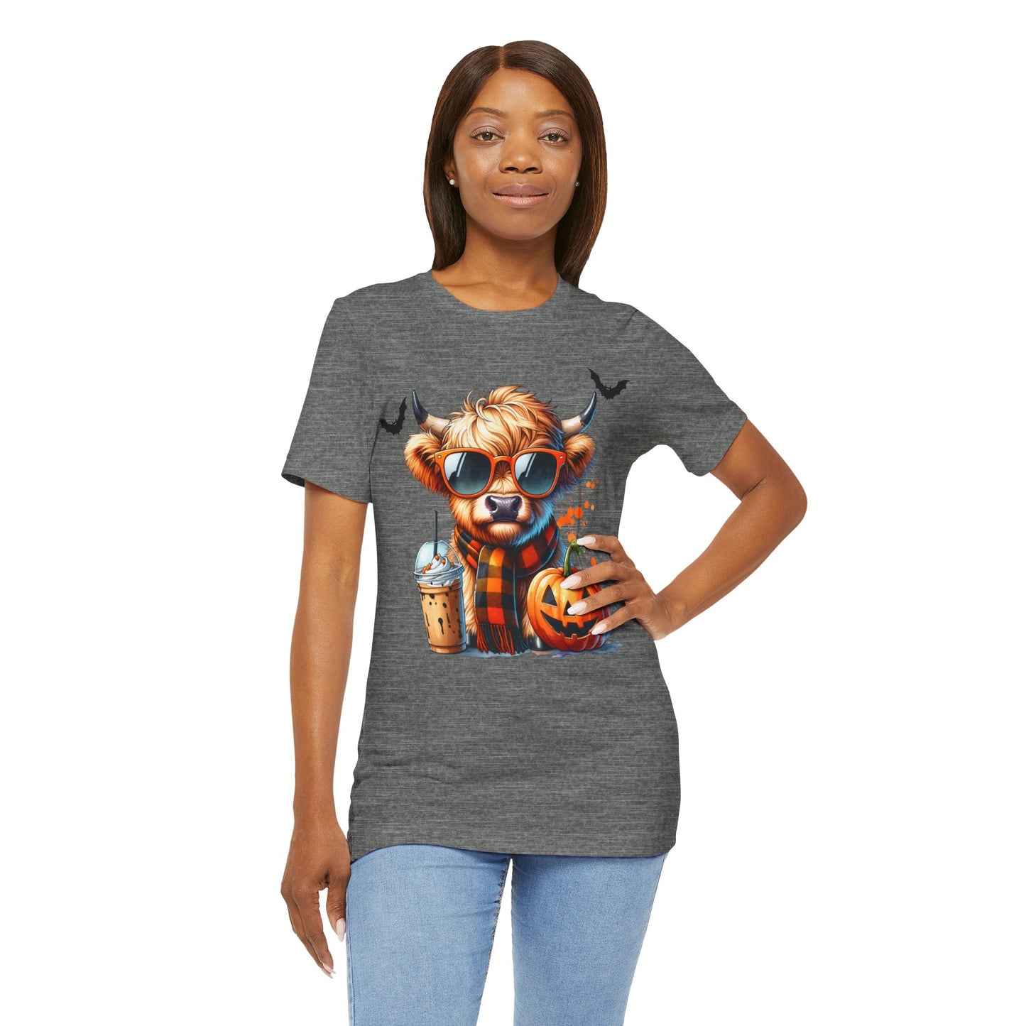 Highland Cow Scarf Coffee Tee, Cute Cow Lover Shirt, Funny Farm Animal Top, Cow Appreciation Gift, Casual Cow Graphic T-Shirt