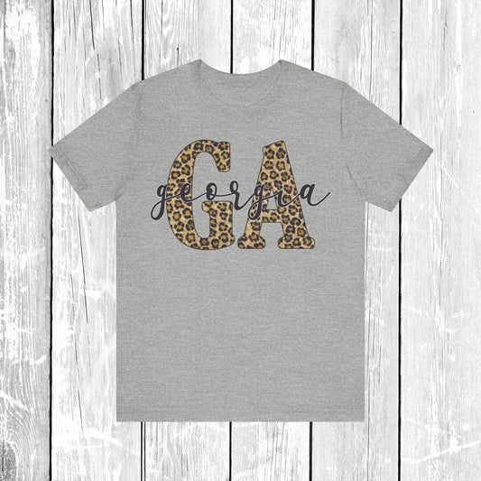 Georgia Pride Unisex Tee, Leopard Print Shirt, Savannah Souvenir Gift, Atlanta Tshirt, State Outline Top, Animal Print Clothing